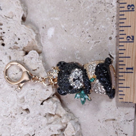 Crystal Studded Panda Bear Purse Charm Key Ring - Picture 5 of 5